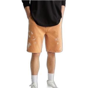 Zara NWT Men's Distressed Copper Brown Denim Slim Shorts Size 42